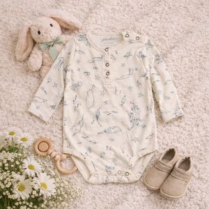 Pehr Organic Cotton Ocean Print Onesie 12-18M Neutral Baby Bodysuit